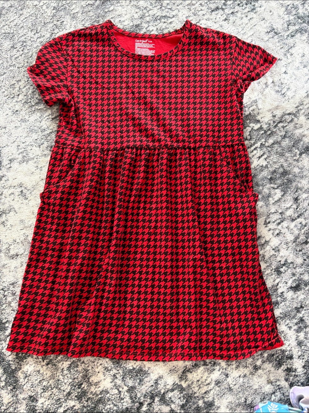 Cat & Jack Red and Black Houndstooth Short Sleeve Casual Dress